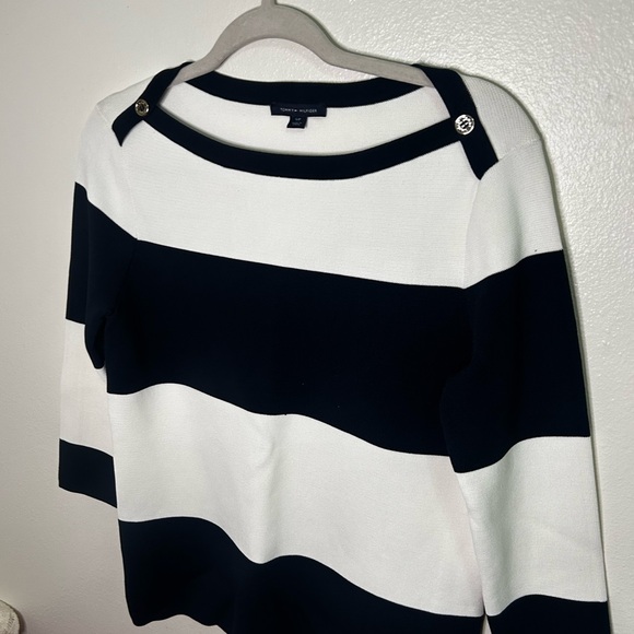 Tommy Hilfiger black and white striped scoop neck sweater - Picture 2 of 6